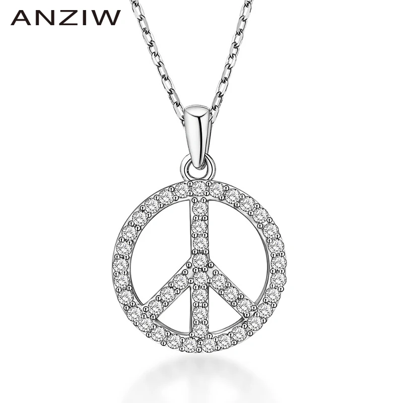 

ANZIW Luxury 925 Sterling Silver Pendant Necklace for Women Round Pattern Simple Long Chain Necklace Wedding Silver Jewelry