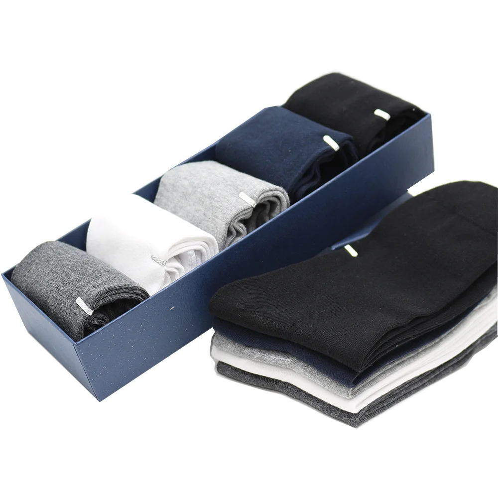 

New Men's 100% Cotton Tube Business Long Pure Color Casual Cotton Deodorant Black White Socks 5 Pair