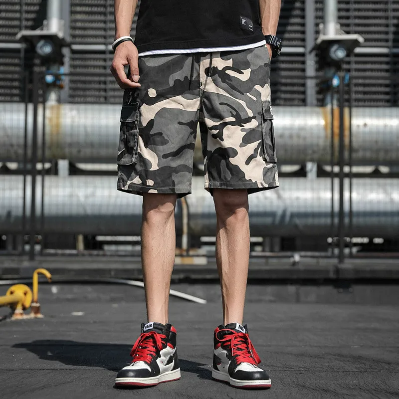 

Mens Outdoor Camouflage Cargo Shorts Pocket Cotton Casual Half Pants Mid Waist Drawstring Loose Shorts Bib Overalls 7XL