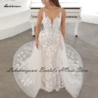 Lakshmigown винтажные кружевные свадебные платья-русалки 2 в 1, сексуальное женское платье 2021, свадебная юбка с отстегивающейся юбкой