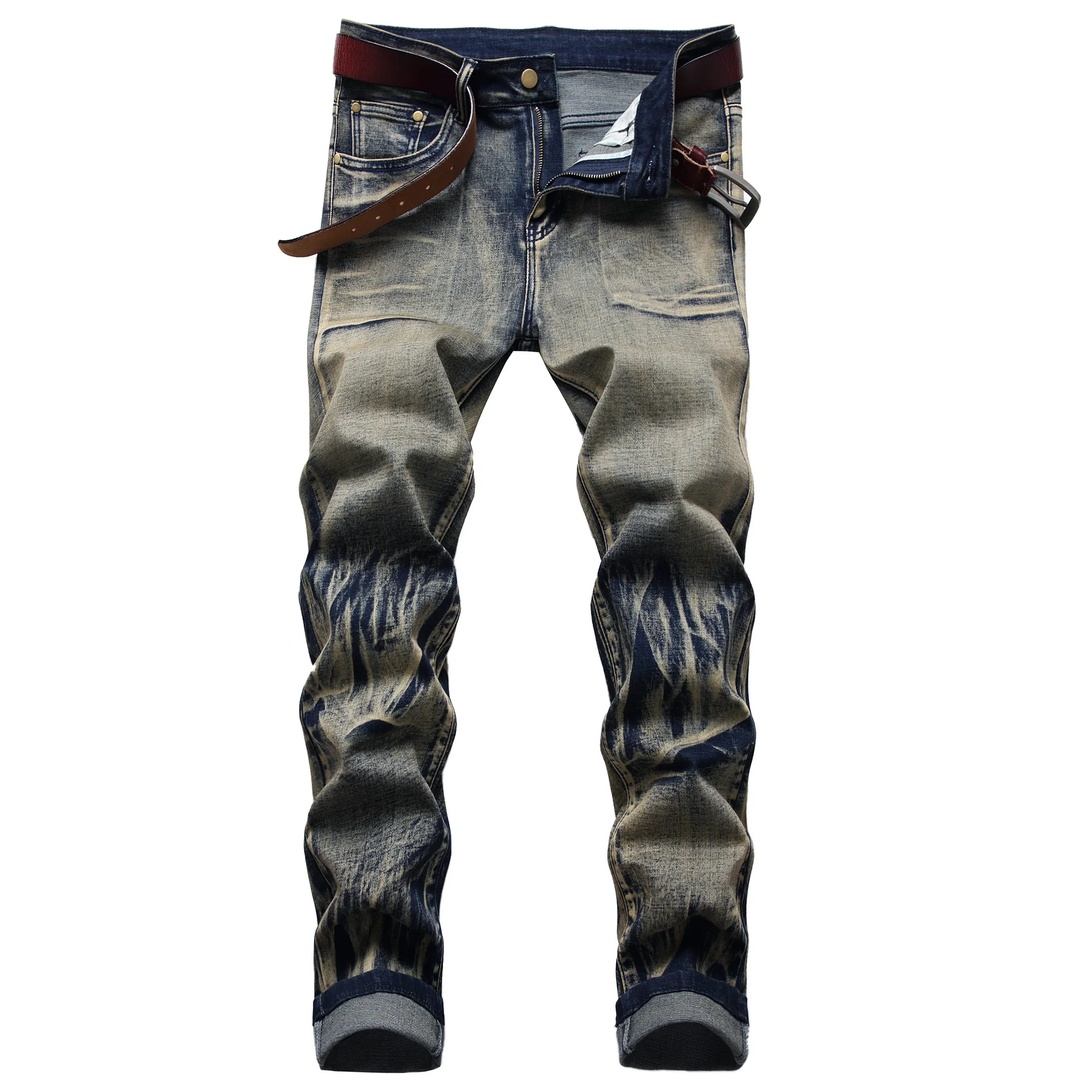 2022 Mens Fashion Biker Jeans Wrinkle 