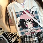 Летняя забавная мультяшная Милая Японская уличная одежда для девушек в стиле Харадзюку розовые хлопковые кавайные повседневные топы Ulzzang винтажная Женская свободная футболка