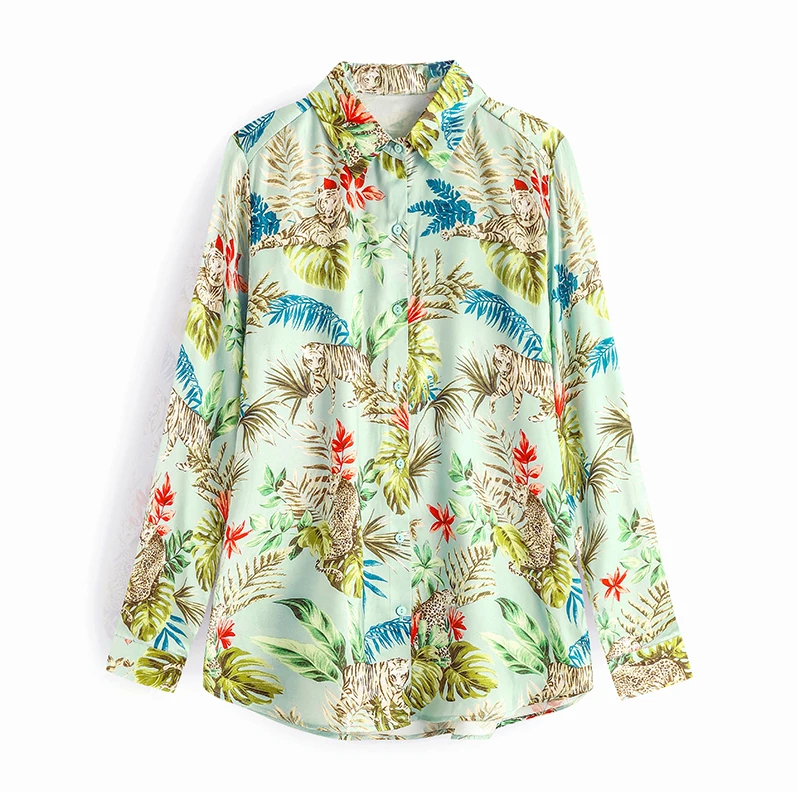 Леопардовой расцветки стильная рубашка для отдыха женские отложной воротник