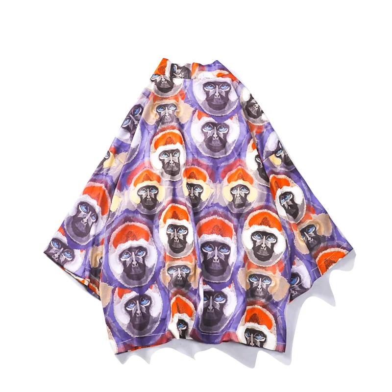 

Japanese Retro Ukiyo-e Road Robe And Kimono Male Summer Couple Seven-quarter Sleeves Wild Fun Digital Printing Coat Thin