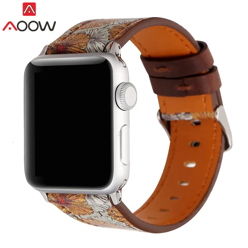 Винтажный кожаный ремешок для часов Apple Watch 38 мм 42 мм красный цветочный принт для женщин и мужчин сменный мужской т-браслет ремешок для iwatch 1 2 3