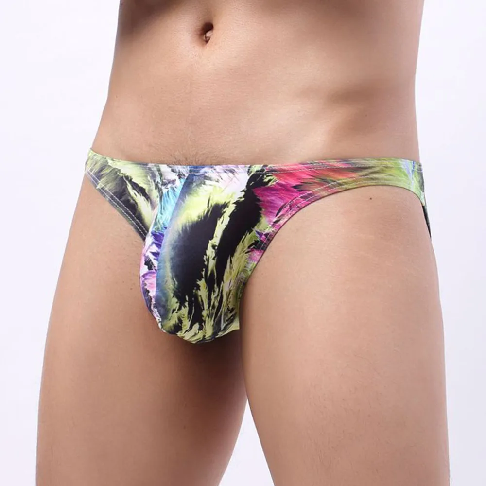 

Men Briefs Sexy Bikini Swimwear Low Waist Underwear Printing Pouch U Convex Briefs Underpants Male Clothes Breathable Cotton