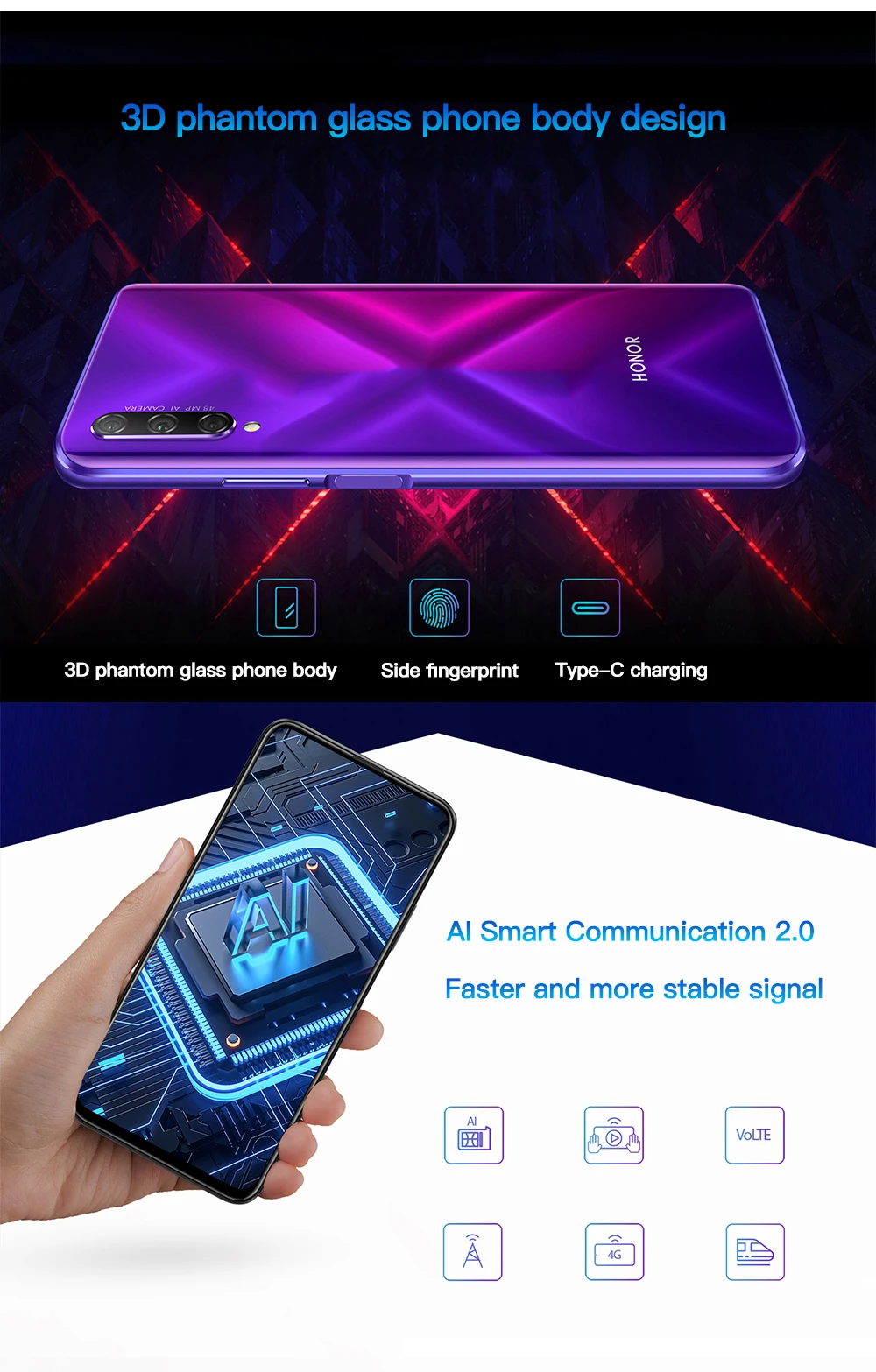Honor 9X Pro Global rom Поддержка Google смартфон 8 Гб 256 ГБ 6,59 дюймов полный экран 8MP 3 камеры GPU Kirin 810 Восьмиядерный телефон