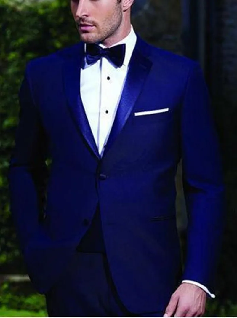 

New Two Buttons Royal Blue Groom Tuxedos Notch Lapel Groomsmen Best Man Wedding Prom Dinner Suits (Jacket+Pants+Bow Tie) 225