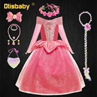 Платье принцессы Аврора, для девочек, маскарадный костюм на Хэллоуин, Спящей красавицы, ролевых игр, для свадьбы, для малышей, розовое платье с оборками