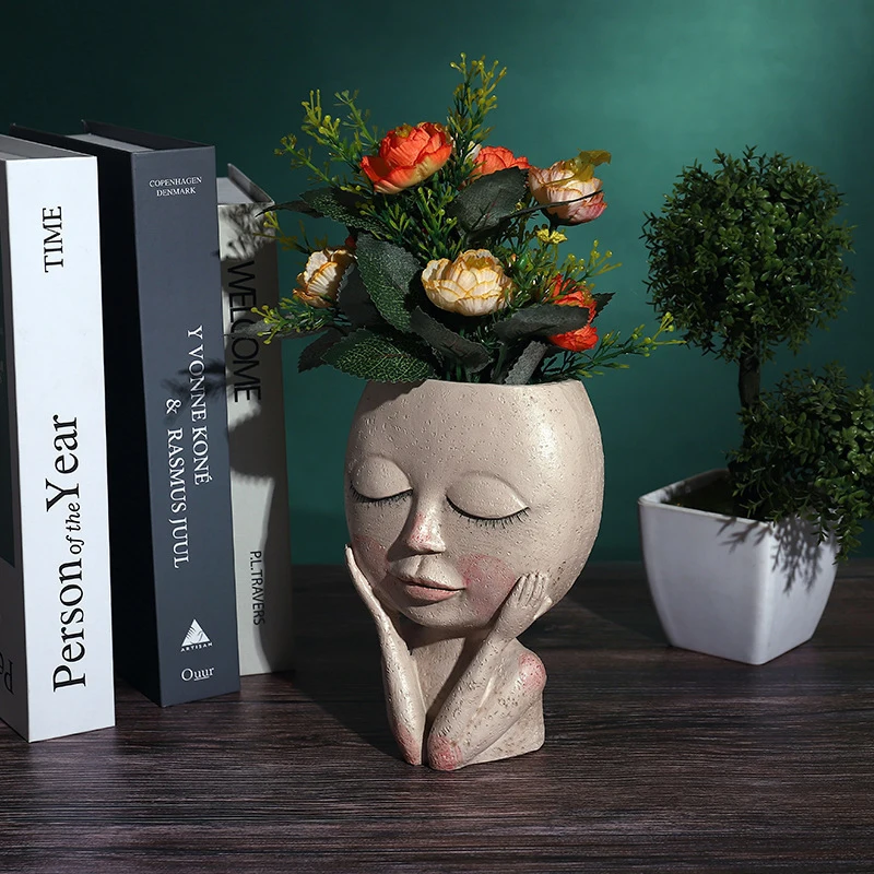 Beautiful Girls Face Head Flower Planter Sculptures Pot Garden Decor For Tabletops Home Ornament DNJ998 | Дом и сад