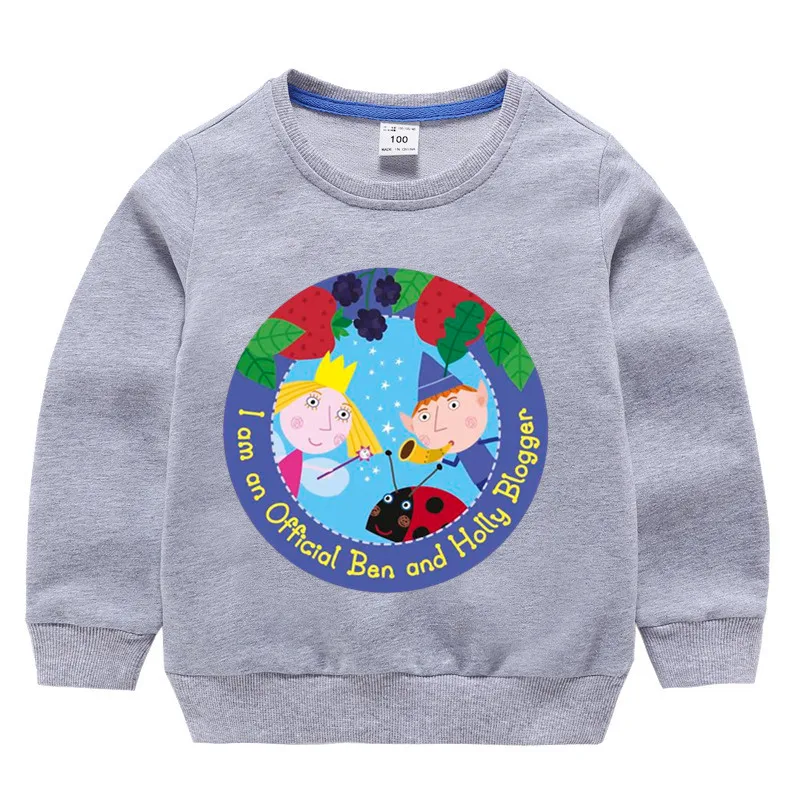 T127F-grey Детские хлопковые толстовки с капюшоном с принтом «Бен и Холли», хлопковый пуловер для девочек, топы для маленьких мальчиков, осенняя одежда - Цвет: T127F-grey