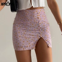 aproms elegant boho floral print short chiffon skirts women spring 2021 high waist side zipper skirt female cute lining bottom