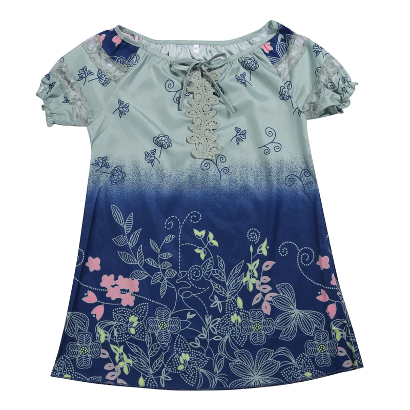 

Hot Fashion Women Tops and Blouse Elegnat Print Floral Pattern Tie Lace Up Women Tee Shirt Tunic Summer Top Plus Size