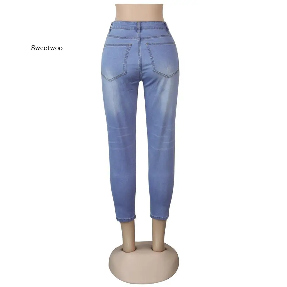 

Holes Ripped Jeans Women Pants Hollow Out High Waisted Jeans Blue Skinny Sexy Club Bodycon Ladies Skinny Jeans Women