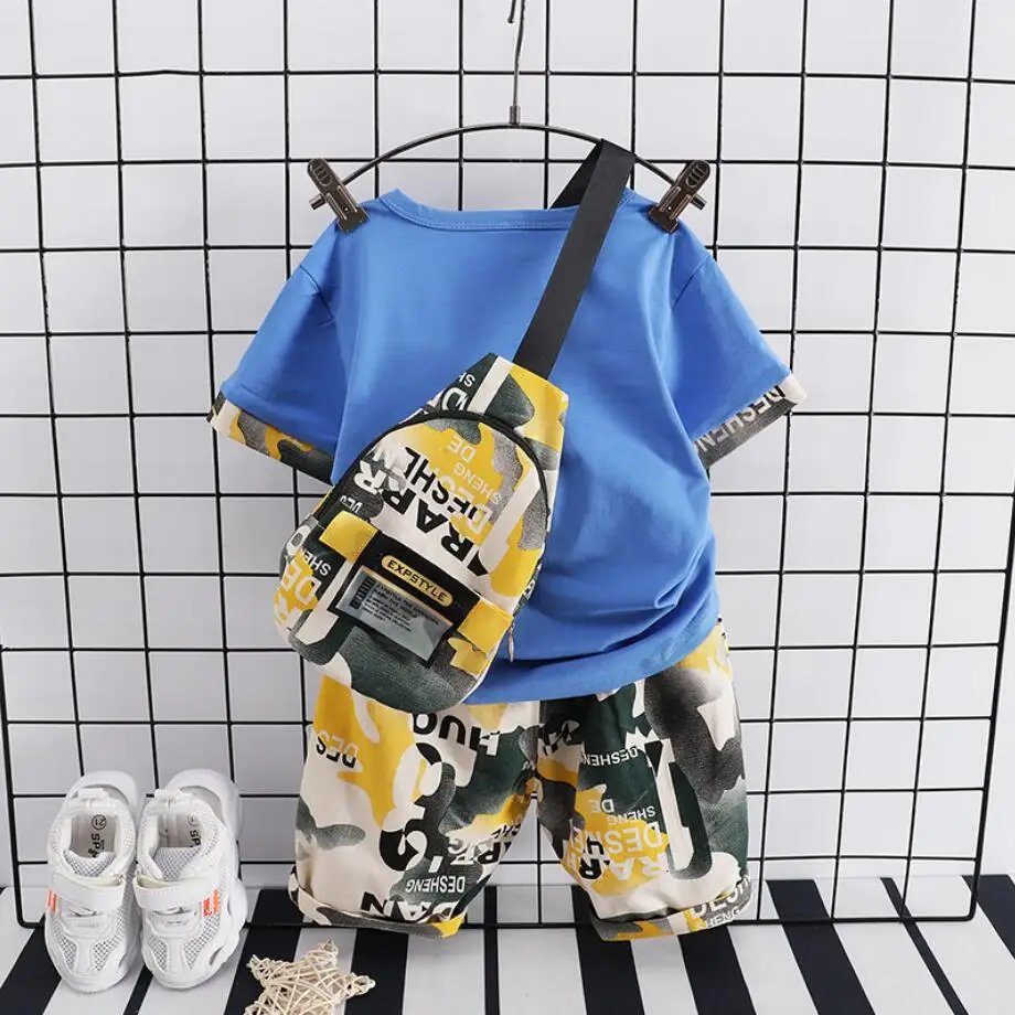 Комплект одежды для мальчиков 2021 летняя детская футболка + шорты рюкзак комплект