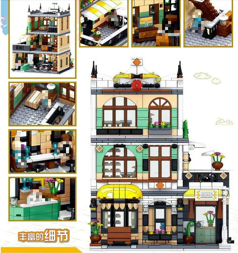 Серия Creator MOC Street View римские ресторанные строительные блоки 1186 шт наборы игрушек