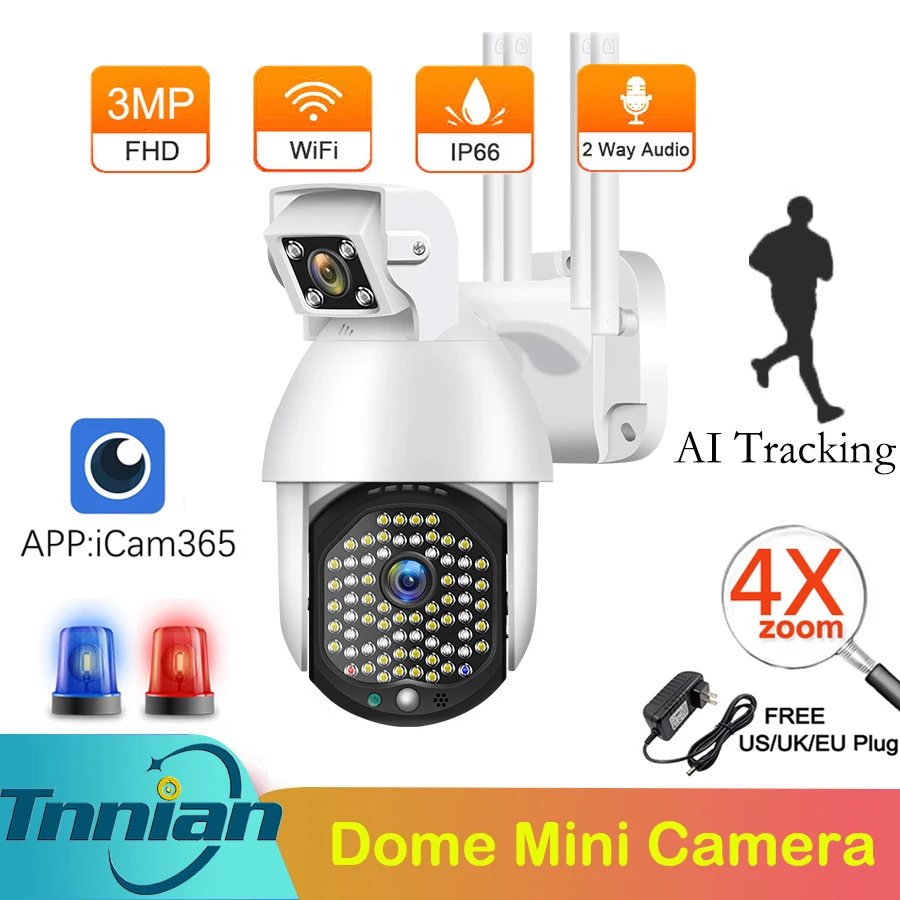 

Беспроводная скоростная купольная IP-камера, 1080P, PTZ, 4-кратный зум