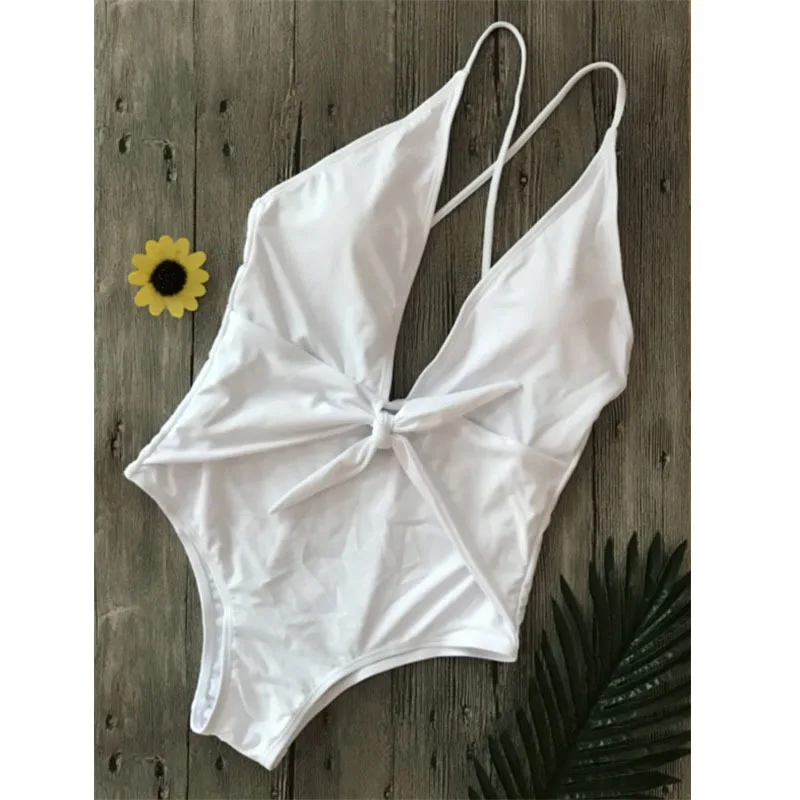 

Women's Sexy Pure Color Conjoined Bikini Knotted Swimsuit Female Swimming Suit Comfort Swimwear Bathing Suits Beachwear Monokini