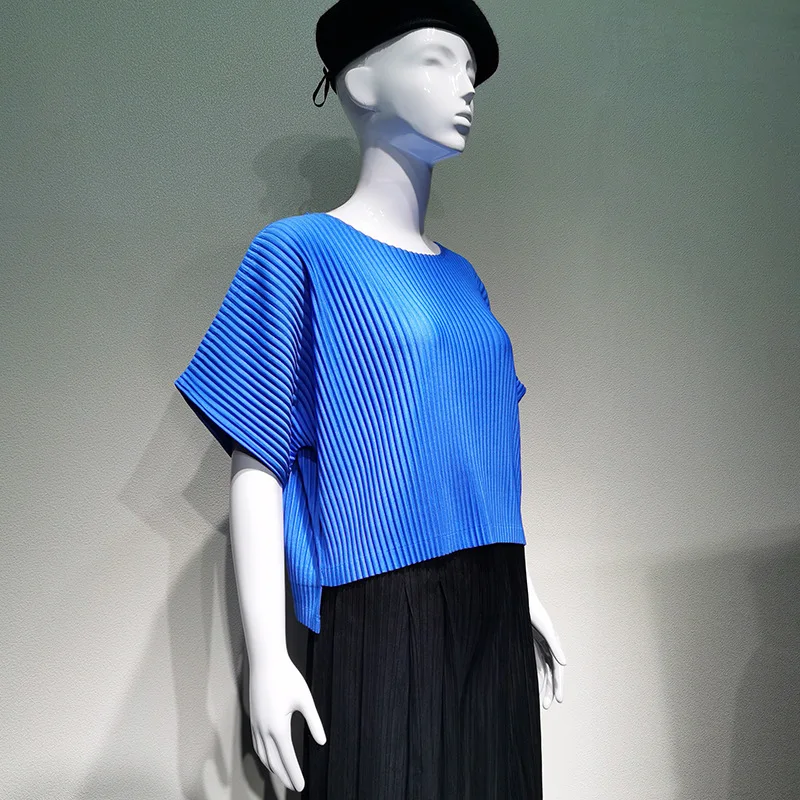 LANMREM 2020 New Spring Solid Color Round Collar Short Sleeve Pleated T-shirt Women Vintage Loose Simple Popular Tops Tide PD786 | Женская