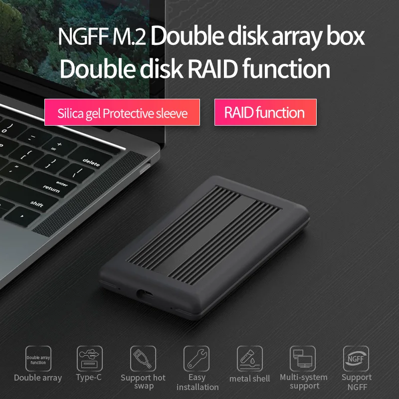 Dual SSD enclosure with raid Array Cabinet m 2 sata Hard Disk Array with RAID Function USB3.1 Type C Disk Array Box 2 Bay