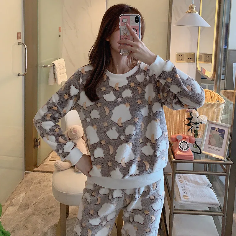 2019 зимняя теплая Фланелевая Пижама для женщин толстая Коралловая бархатная