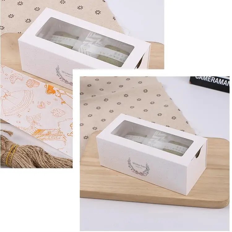 

50pcs Kraft Paper Gift Box With PVC Window Hanmade Cake Cookie Food Packaging Box Party Candy Box