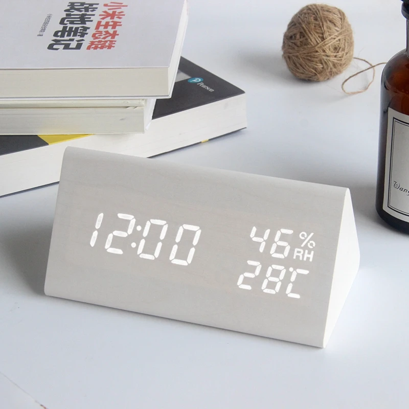 Деревянный светодиодный Будильник с цифровым голосовым управлением