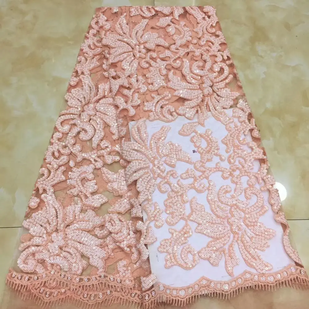 

Madison New Designs African Lace Fabric Sequins Laces Fabrics High Quality Nigerian Tulle Lace with Sequins Popular Net Lace