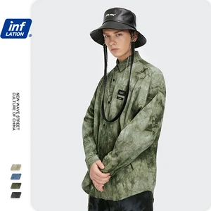 Рубашка INFALTION мужская оверсайз с принтом тай-дай, уличная одежда в стиле хип-хоп, винтажная рубашка в китайском стиле с длинными рукавами, 2020 W, осень 2134