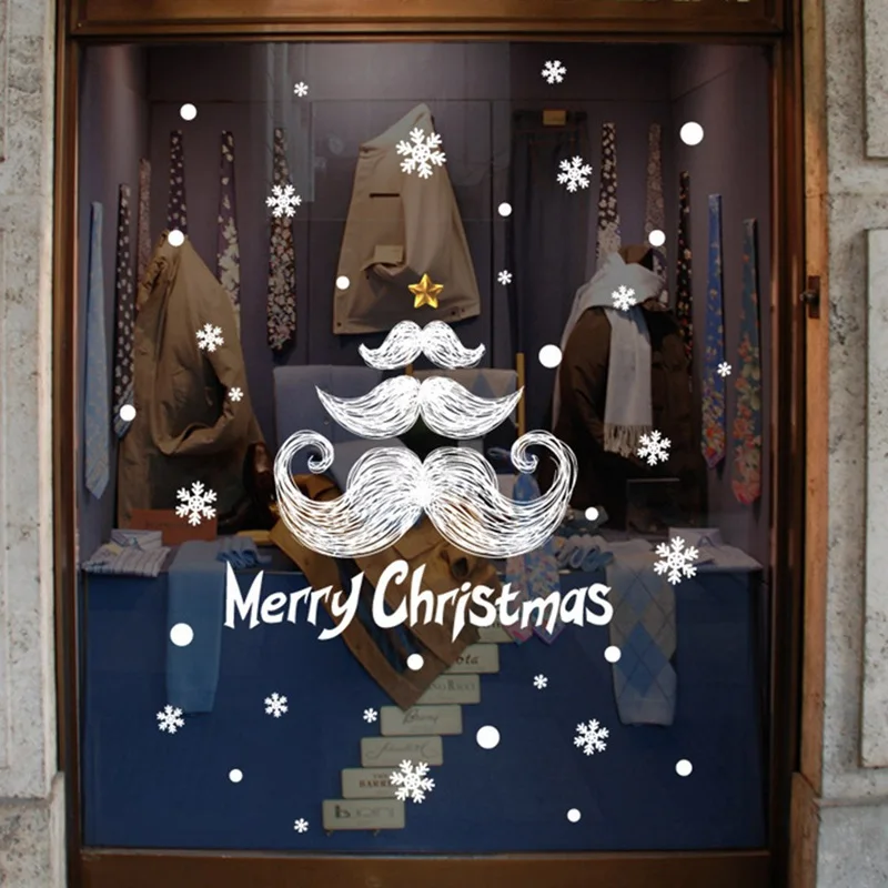 

PVC Electrostatic Window Large Wall Sticker New Year Christmas Decoration Glue-free Waterproof Santa Claus Moustache Glass