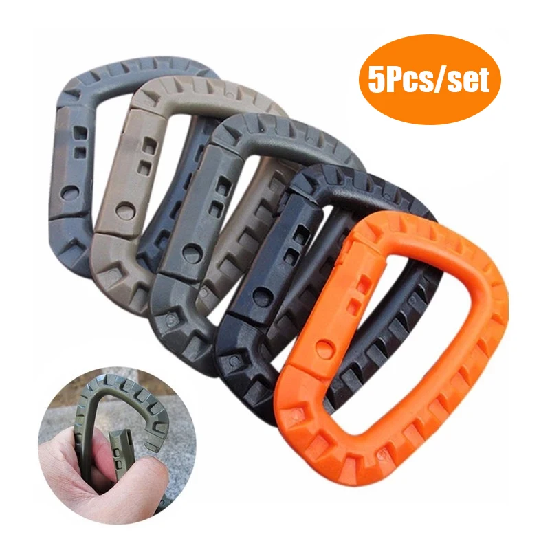 

5pcs/lot Tactical Carabiner Keychain D-Ring Hard Polymer Snap Gear Clip Backpack Hanging Hook EDC Tool Keychain