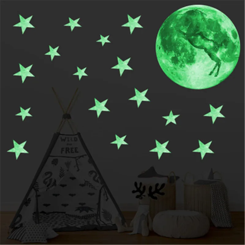 Светящиеся луна звезды Единорог настенные наклейки для детской комнаты детская