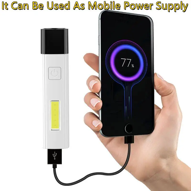 Satin Al USB şarj Edilebilir El Feneri Için Taşınabilir Pil Q5 + COB LED El Feneri Torch Açık Kamp çalışma Lambaları