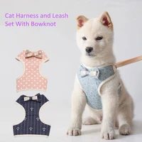 cat harness and leash set with bowknot mesh pet cat dog harness vest leads rope cat dog traction harness belt