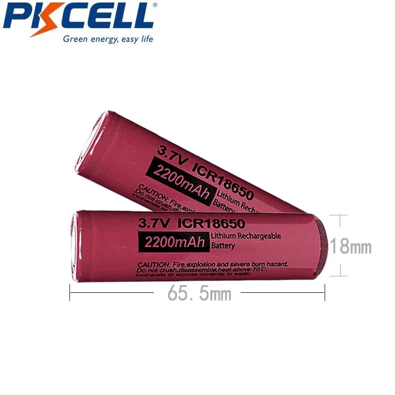 

PKCELL ICR18650 ICR 18650 3.7v Liion Rechargeable Battery 2200mAh Flat Top For Flashlight,LED light,ecig,torch,laser pointer