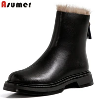 asumer 2021 big size 34 43 genuine leather shoes women winter snow boots round toe zipper low heel casual ankle boots women