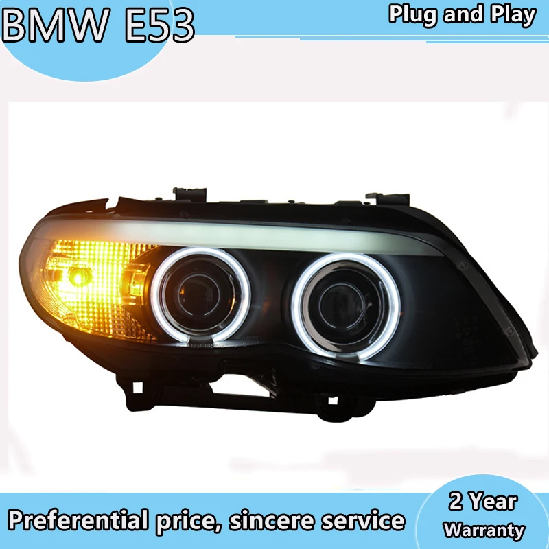 

2Pcs Headlight For BMW X5 E53 Headlights 2004-2006 X5 led car headlight Angel eyes xenon HID KIT LED Daytime Running Lights