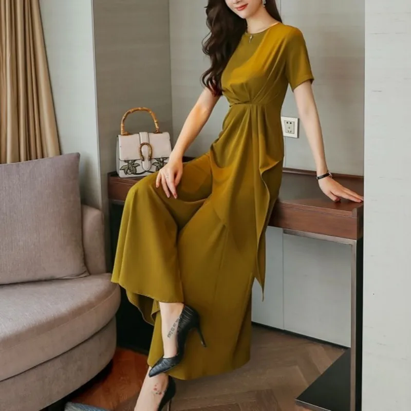 

2020 Two Piece Outfits For Women Fashion Solid Short Sleeve Loose Straight Wide Leg Pants For Female Sets Elegant Slim Lady Sets