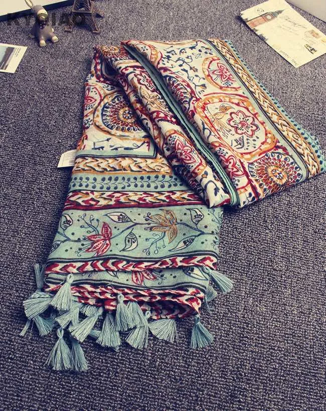 style 1 KYQIAO головной платок, новинка, женский, для девочек, весна, осень, дизайнерский, длинный, богемный, этнический, мягкий, с принтом, шарф, накидка с кисточками, шаль, палантин - Цвет: style 1