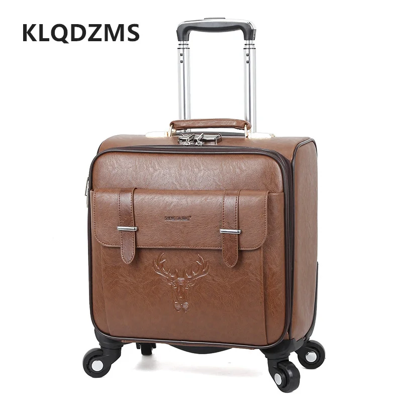 Модный чемодан на колесиках KLQDZMS 18 дюймов мужской из искусственной кожи для
