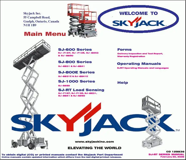 Запчасти Sky Jack инструкции по эксплуатации информация об обслуживании