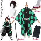 Костюм для косплея демонов: Kimetsu no Yaiba Kamado Tanjirou, костюм для косплея, термостойкие короткие каштановые волосы