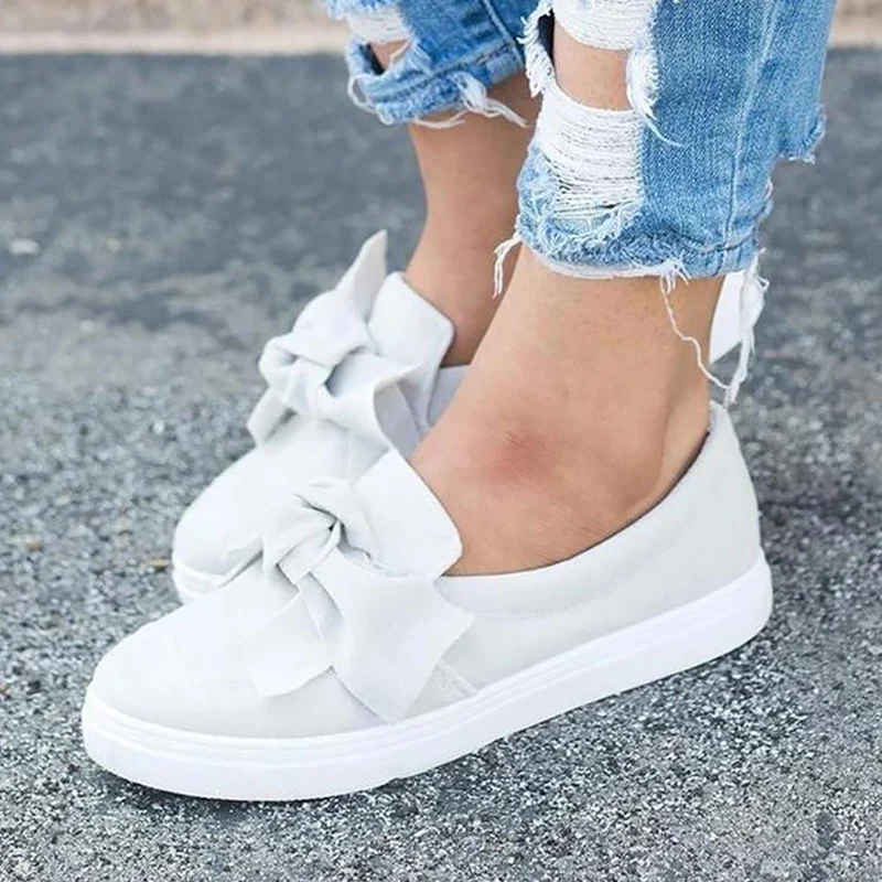 Женская обувь белые кроссовки женские слипоны с бантом-бабочкой Новое