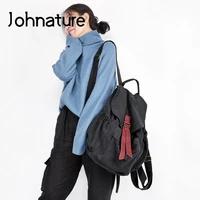 johnature korean fashion backpack 2021 new simple cotton large capacity travel bags versatile original backpacks student bag