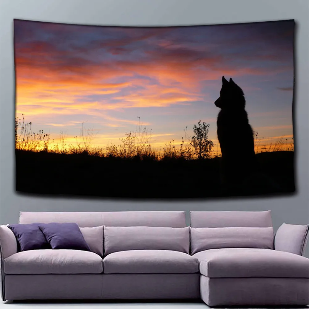 Гобелен с волком лесной луной Настенный Ковер ткань из полиэстера настенная