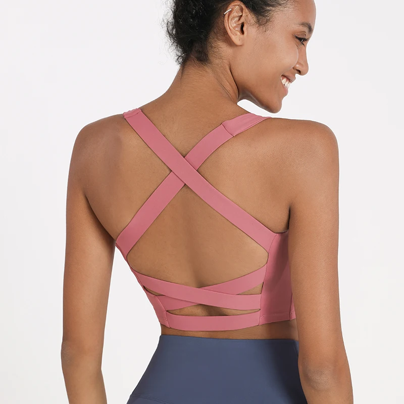 

Women Sexy Yoga Bras Padded Fitness Underwear Solid High Support Crop Tops Workout Sportswear Back Cross Sports Vest Gym Running