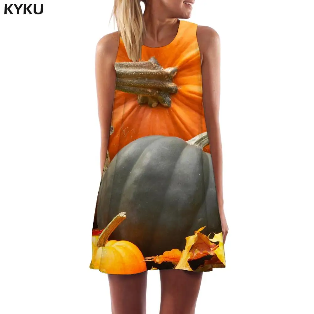 

KYKU Brand Pumpkin Dress Women Halloween Vestido Sexy Corn Beach Novel Party Womens Clothing Summer Gothic Cool Femme