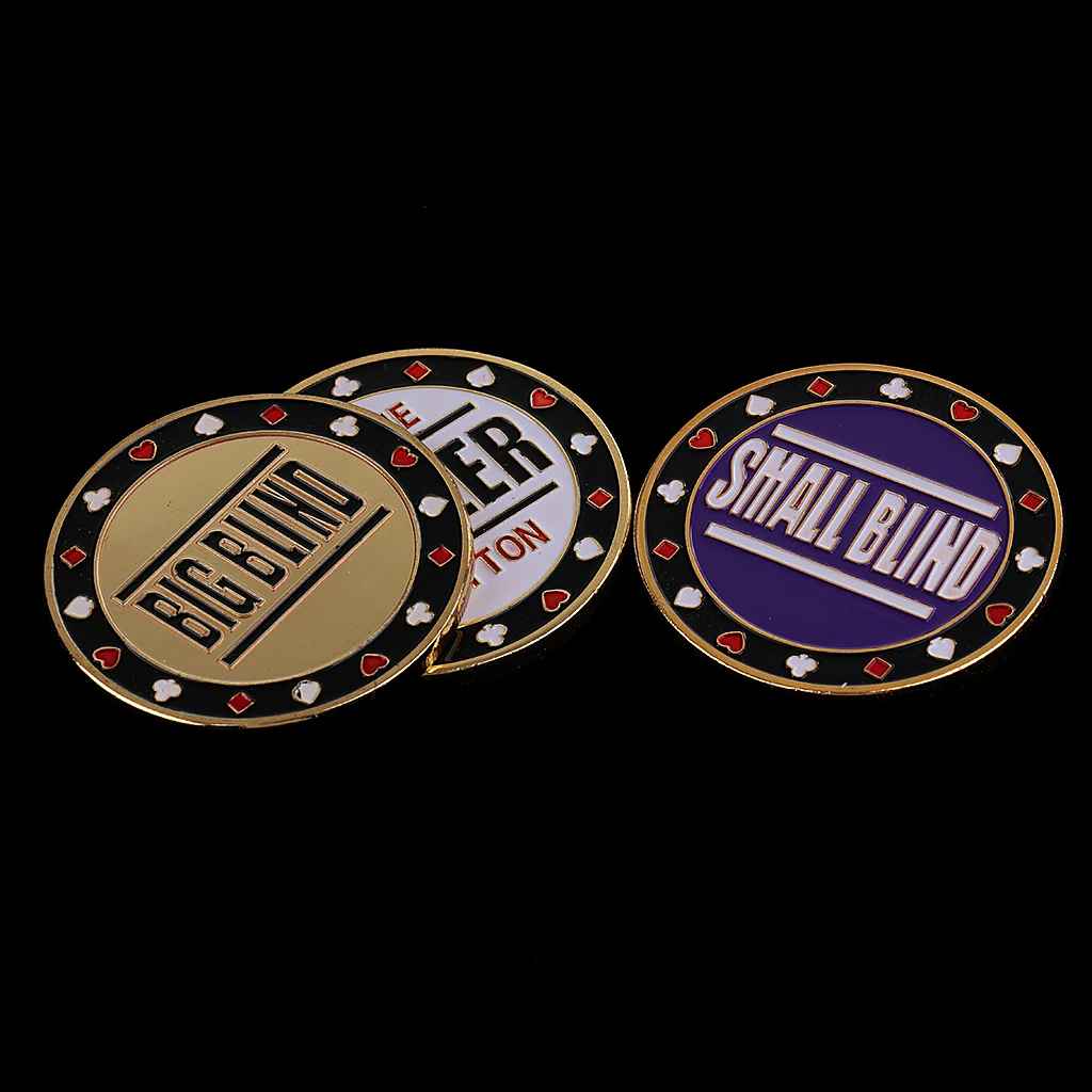 

3pcs Metal Token Coin Small Big Blind Dealer Poker Chips Cards Guard Protector