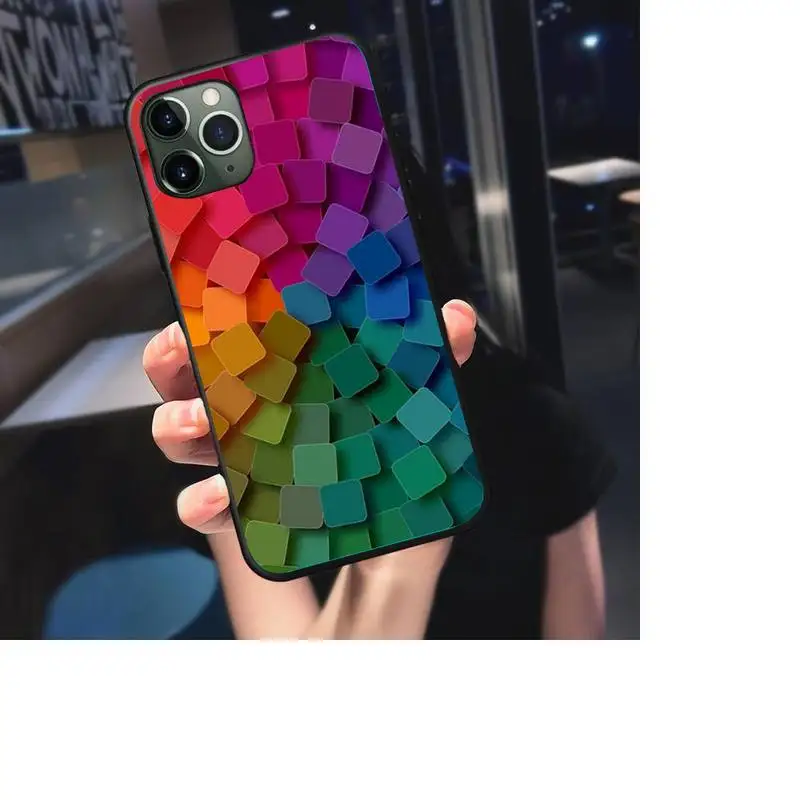 

3D Colorful Block Phone Case For iphone 7 8 plus x xr xs 11 12 mini pro max black soft nax fundas cover