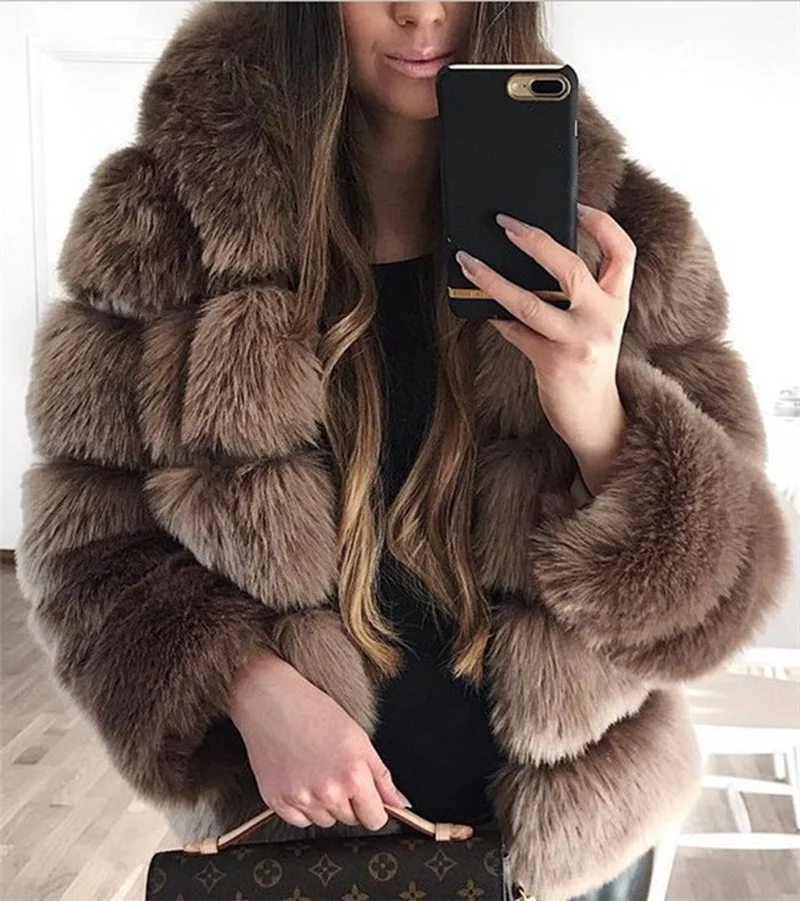 Woman Winter Coats and Jackets Warm Faux Fake Fur Cardigan Jacket Plush Women's Street Casual Wear